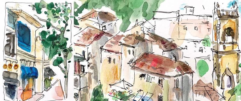 After Work: Häuser in Aquarell