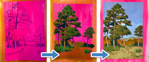 After Work: Neon trifft Natur - Gouache und Acryl auf Neongrund